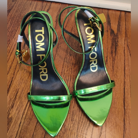 Tom Ford Green Padlock Metallic Women's Sandals - Picture 1 of 6